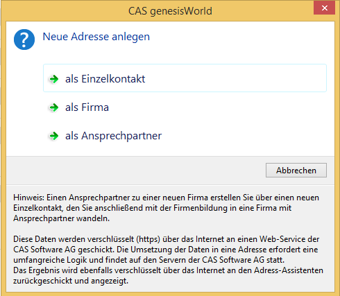 Einzelkontakt, Firma, Ansprechpartner